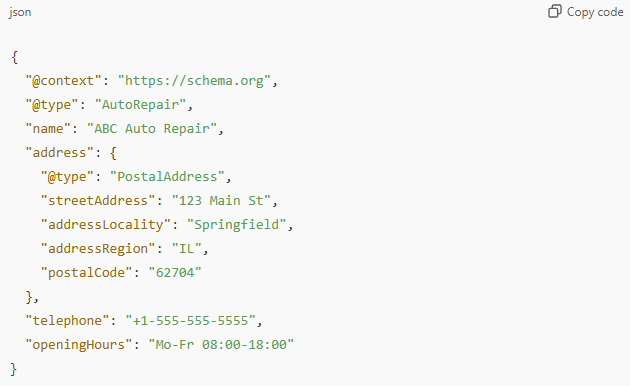 Schema markup for auto repair shop