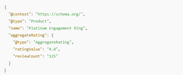 Example of a product rating schema markup for a jewelry product