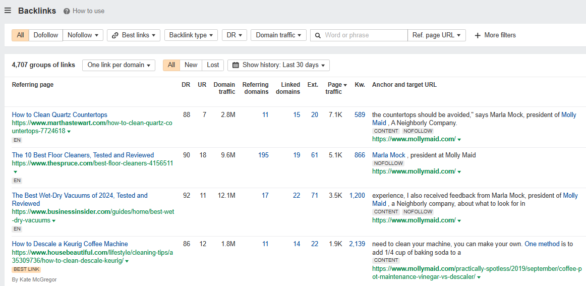 Identifying competitors backlinks in ahrefs for cleaning services