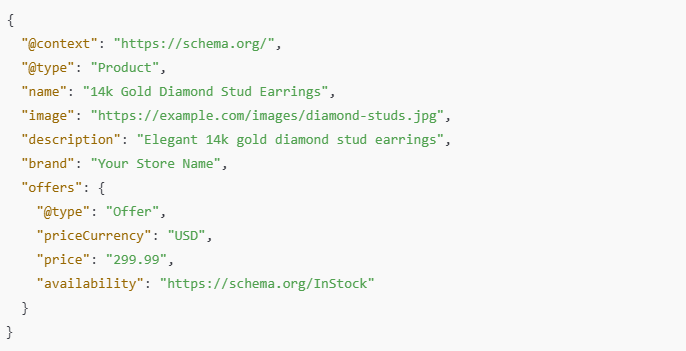 Jewelery online store product markup schema example